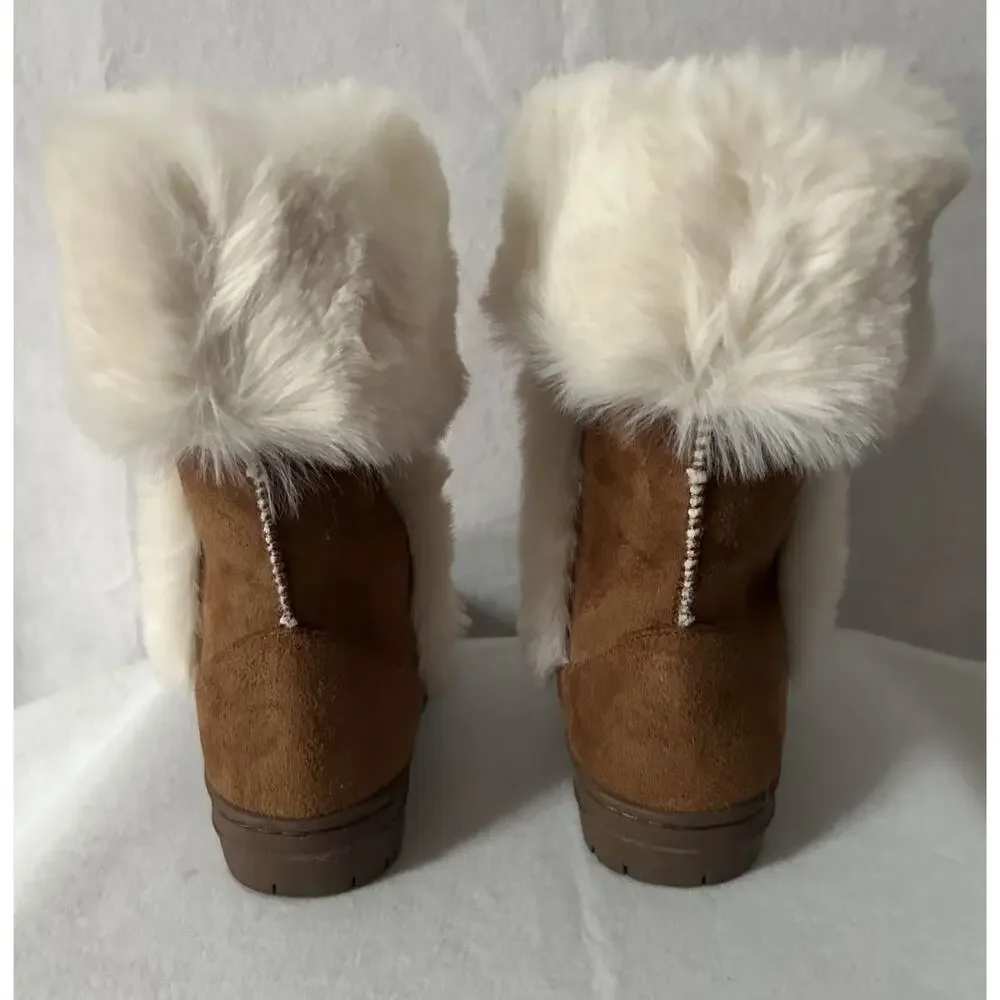 NIB Style & Co Witty Chestnut Faux Fur Lined Microfiber Faux Suede Boots 5M